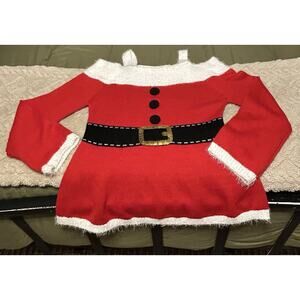 Xhilaration Santa Claus Cold Shoulder Christmas Party Sweater Women’s Size M